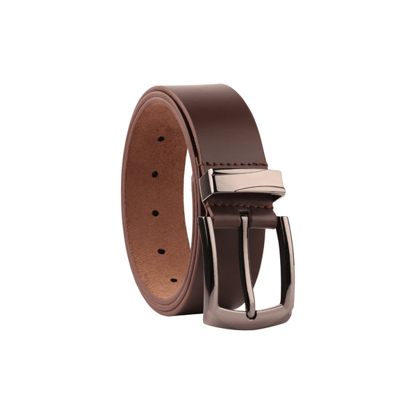 Men’s Leather Dress Belt – Silver Buckle - Trim to Fit
