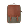 Olive canvas backpack with a brown faux leather flap, twin buckle straps, top handle and zip closure from valanti.co.uk Backpack collection
