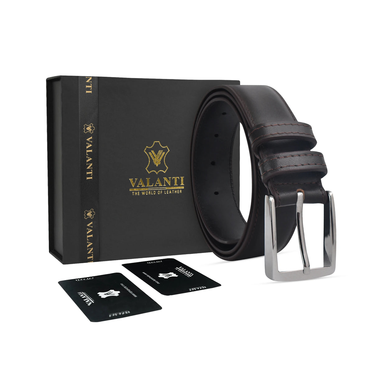 VALANTI Men’s 4mm Full-Grain Buffalo Leather Belt, product packaging and presentation