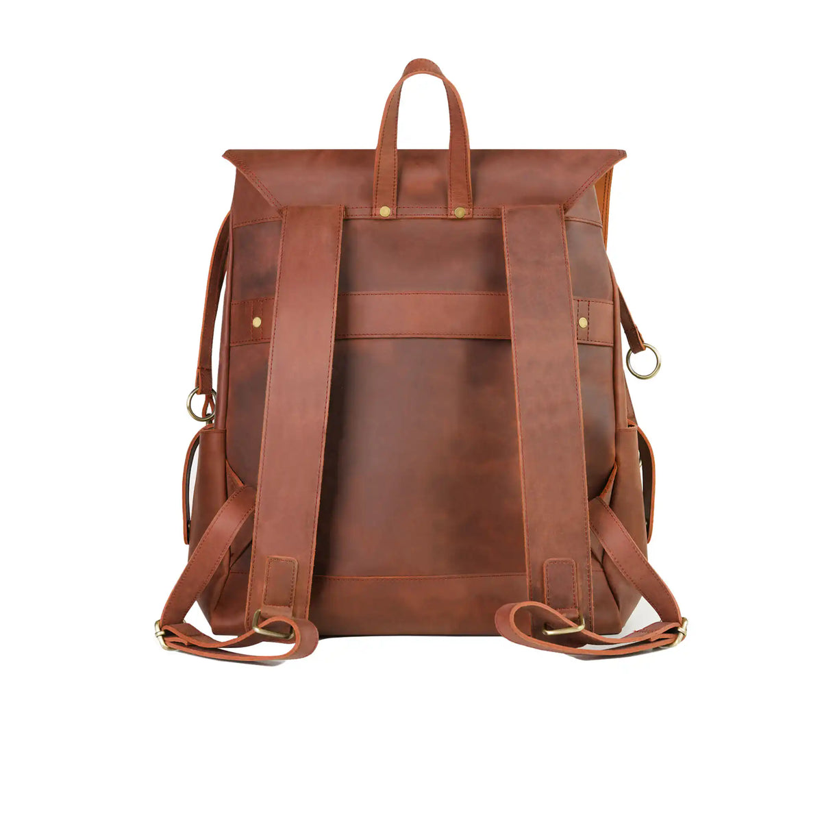 VALANTI genuine leather laptop backpack with padded shoulder straps, back view