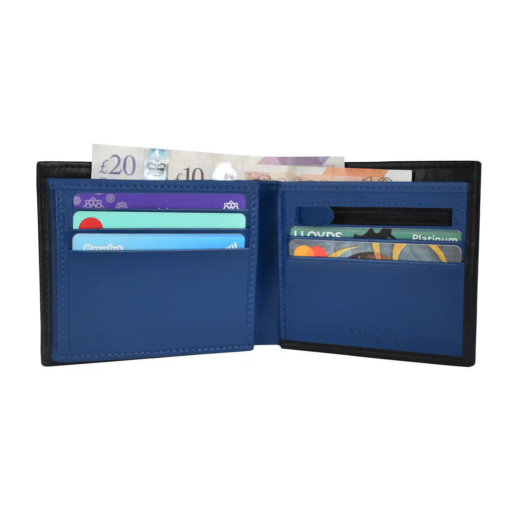 VALANTI men's RFID leather wallet interior with card slots and cash compartments