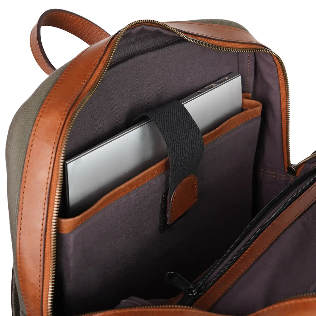 Canvas laptop backpack with padded compartment for up to 15.6-inch laptops