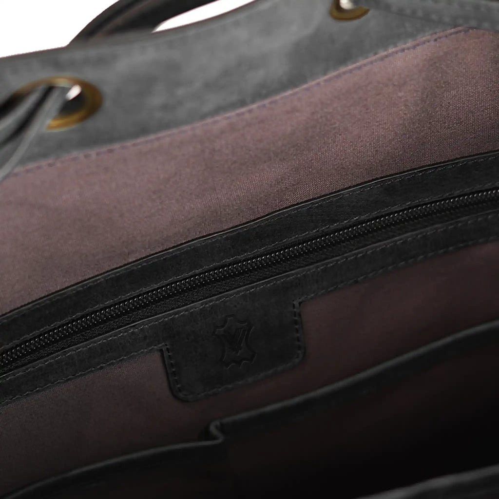 VALANTI leather laptop backpack interior with secure zip pocket and organised storage