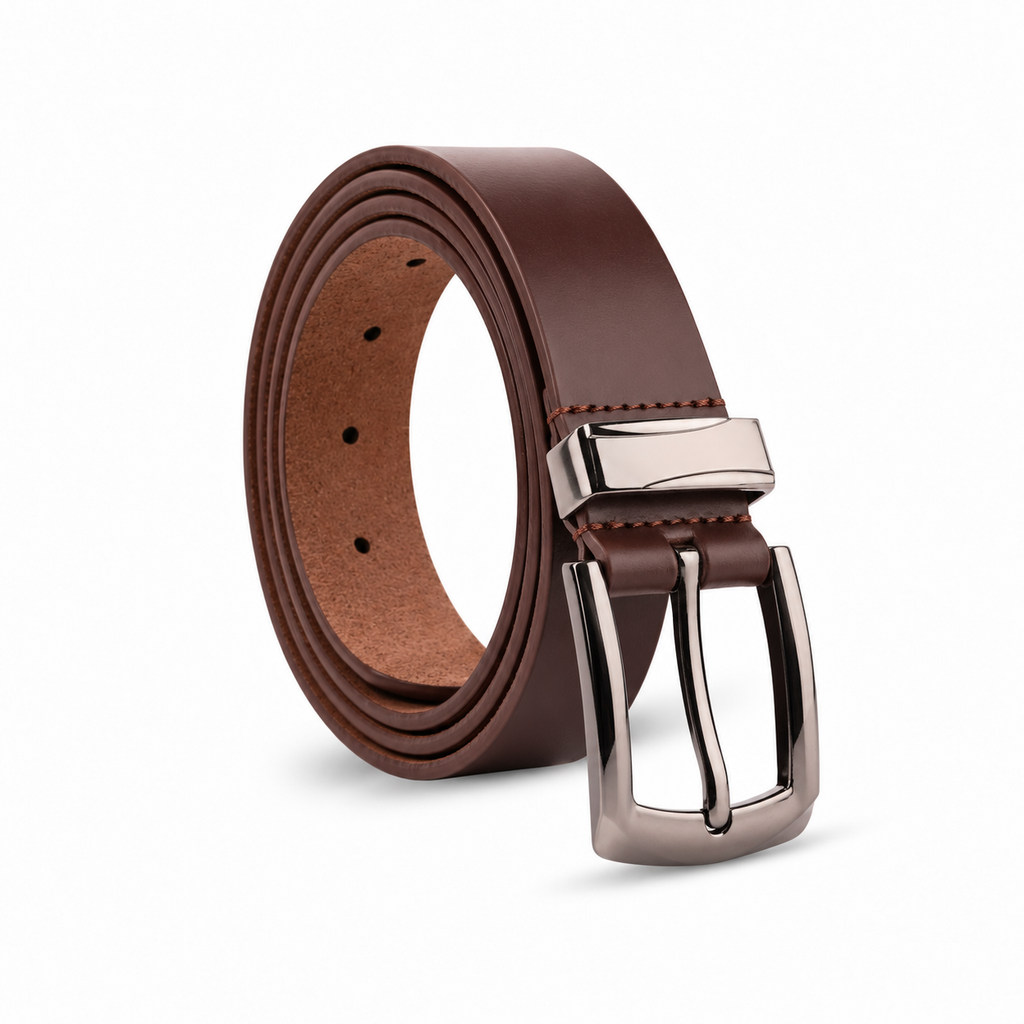 Men’s Leather Dress Belt – Silver Buckle