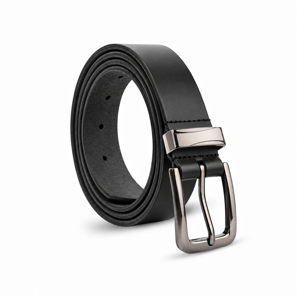 Men’s Leather Dress Belt – Silver Buckle