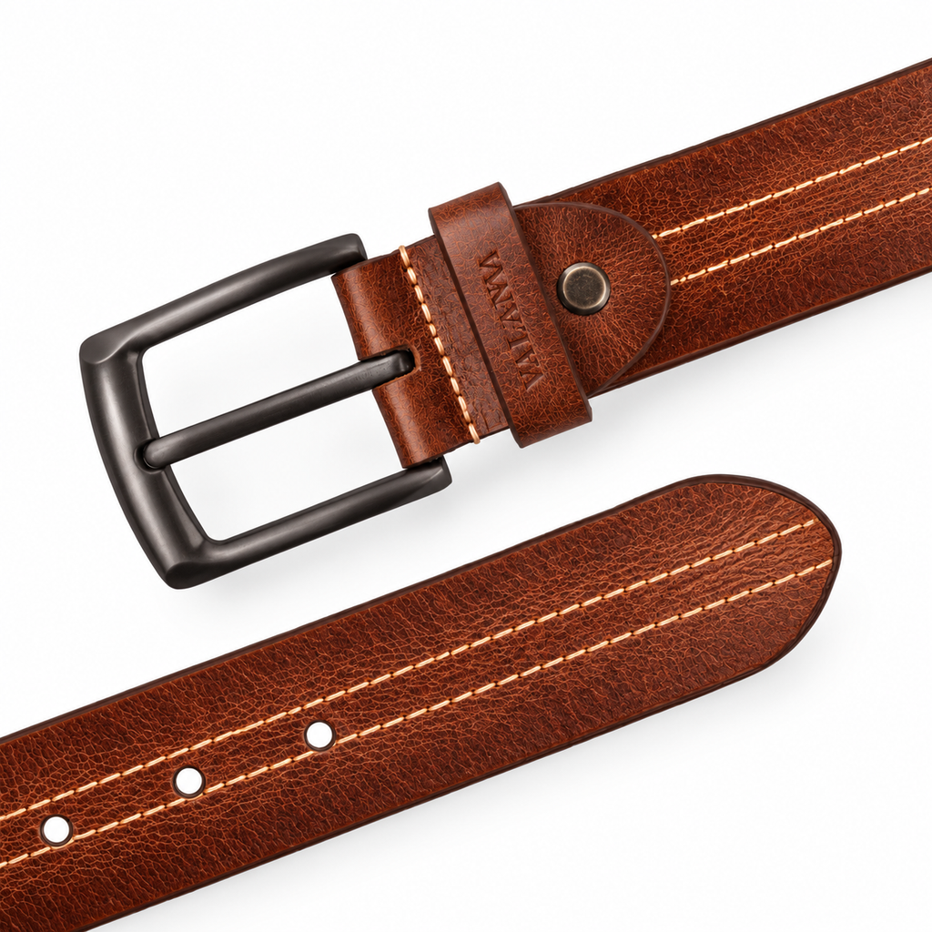 Men's Full Grain Buffalo Leather Belt – Casual Double Stitched  Belt
