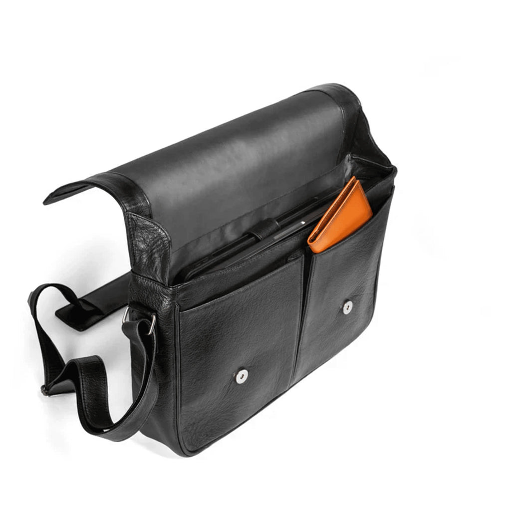 VALANTI black Men's Ecolux Laptop Bag - Full-Grain Leather, top view