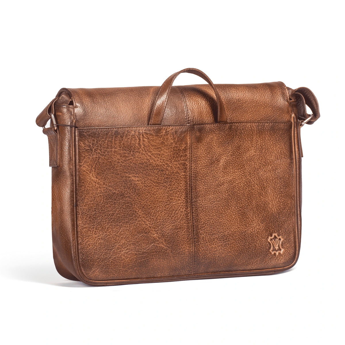 VALANTI brown Men's Ecolux Laptop Bag - Full-Grain Leather, back view