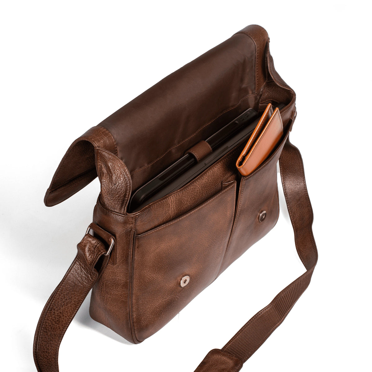 VALANTI brown Men's Ecolux Laptop Bag - Full-Grain Leather, top view