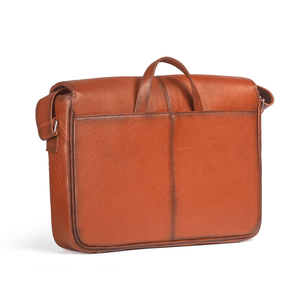 VALANTI tan Men's Ecolux Laptop Bag - Full-Grain Leather, back view