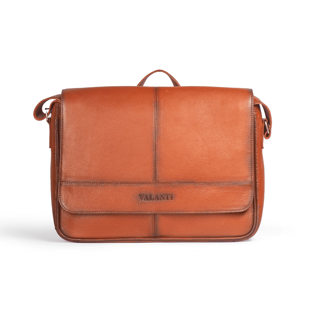 VALANTI tan Men's Ecolux Laptop Bag - Full-Grain Leather, laptop storage view