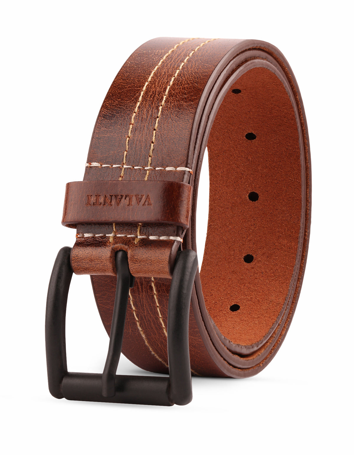 Men's Full Grain Buffalo Leather Belt – Casual Double Stitched  Belt